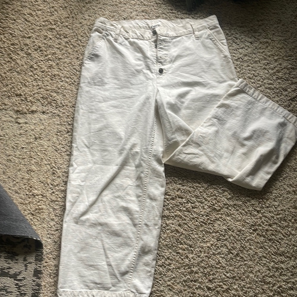 Jcrew Khaki/ White wide leg cream pants